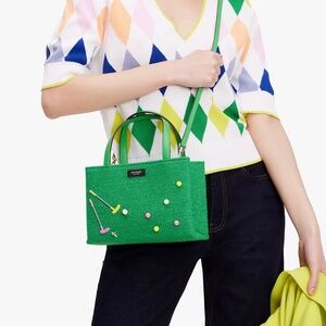 ⛳️ Kate Spade SAM Golf Green Astroturf TEE TIME Tote Handbag Golf Clubs NWT